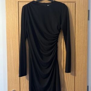 SHEIN Chic Black Ruched Long Sleeve Dress